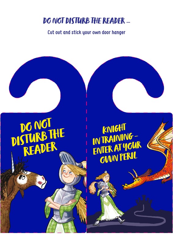 Print, fold and stick your own door hanger to accompany DO NOT DISTURB THE DRAGONS. It reads, DO NOT DISTURB THE READER on one side and KNIGHT IN TRAINING - ENTER AT YOUR OWN PERIL on the other.