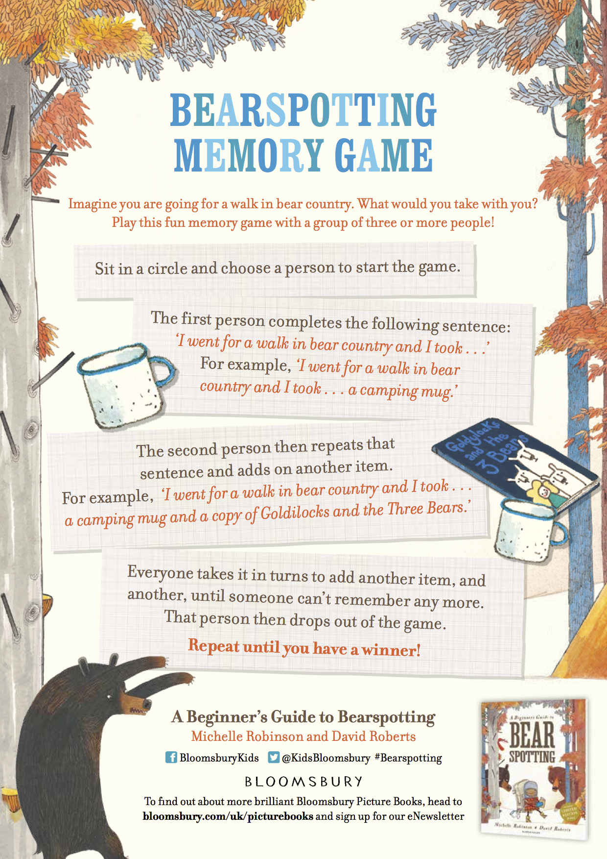 Memory game activity sheet for A Beginner's Guide to Bear Spotting