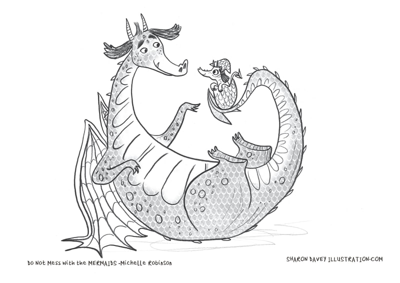 Black and white image of dragon and baby hatching from egg for you to print and colour.