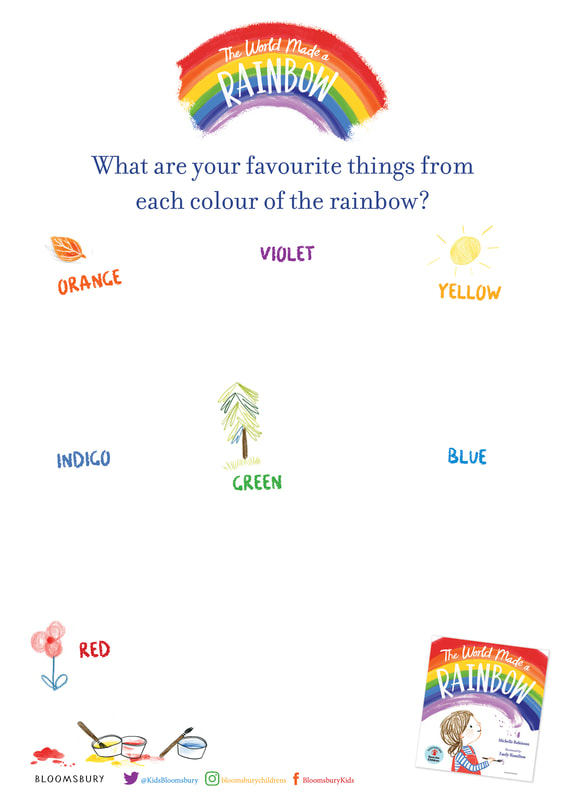 Activity sheet for THE WORLD MADE A RAINBOW asking you to list your favourite things for each colour.
