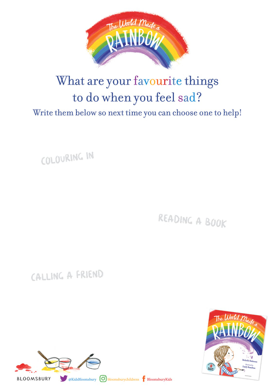Activity sheet for THE WORLD MADE A RAINBOW, asking you to list ideas to help you when you feel sad.